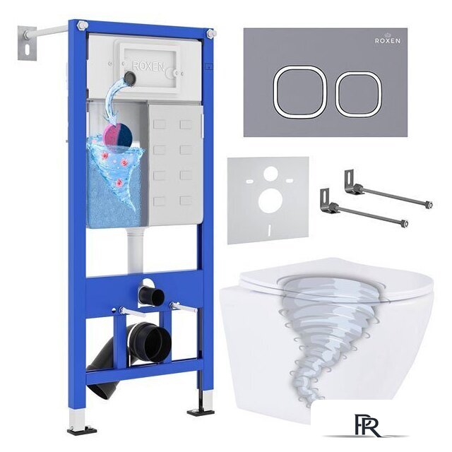 Унитаз подвесной Roxen Antares Tornado в комплекте с инсталляцией StounFix Dual Fresh 6 в 1 968389 (кнопка: серый бетон) - Изображение №1 — Интернет-магазин ПроЗаказ