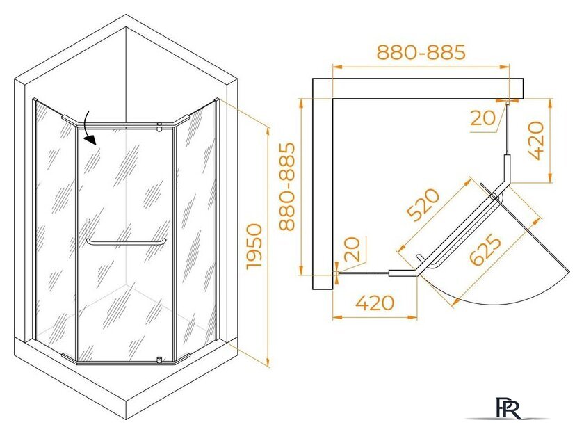 Душевой уголок RGW PA-081B 35088199-14 90x90 (черный/прозрачное стекло) - Изображение №2 — Интернет-магазин ПроЗаказ