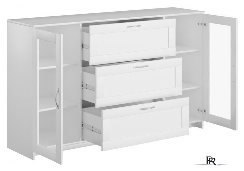 Тумба Mio Tesoro Сириус 2 двери со стеклом и 3 ящика 156x95 2.02.03.370.1 (белый) - Изображение №3 — Интернет-магазин ПроЗаказ