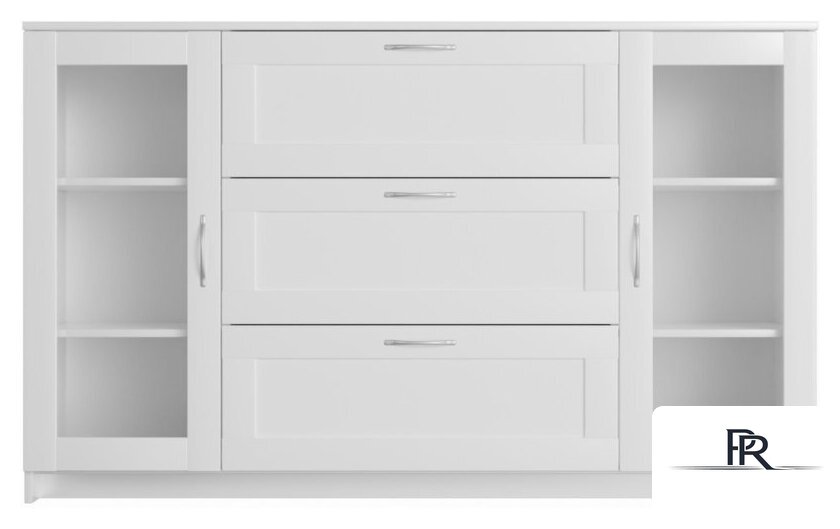 Тумба Mio Tesoro Сириус 2 двери со стеклом и 3 ящика 156x95 2.02.03.370.1 (белый) - Изображение №2 — Интернет-магазин ПроЗаказ