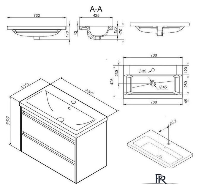  AM.PM Тумба с умывальником Pulse M91-FHX0752OF-WCC0752WG - Изображение №9 — Интернет-магазин ПроЗаказ