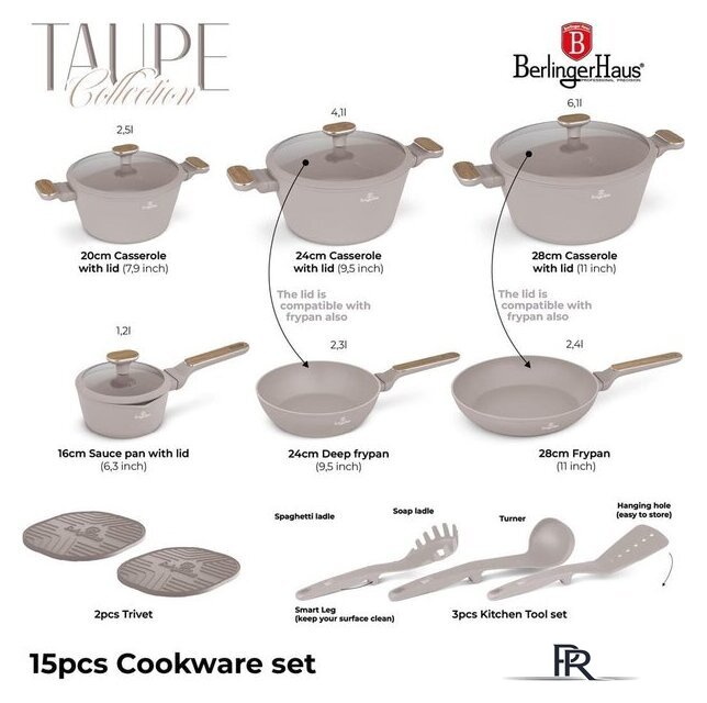 Набор кастрюль Berlinger Haus Taupe Nordic Collection BH-8344 - Изображение №9 — Интернет-магазин ПроЗаказ