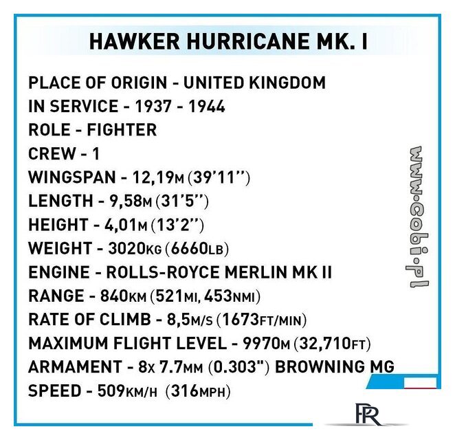 Конструктор Cobi World War II 5728 Hawker Hurricane Mk.I - Изображение №3 — Интернет-магазин ПроЗаказ