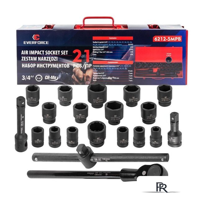 Набор трещотка с головками Everforce EF-6212-5MPB (21 предмет) - Изображение №2 — Интернет-магазин ПроЗаказ