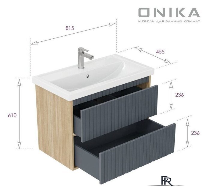  Onika Тумба под умывальник Дайлер 80 108062 (графит/дуб сонома) - Изображение №8 — Интернет-магазин ПроЗаказ