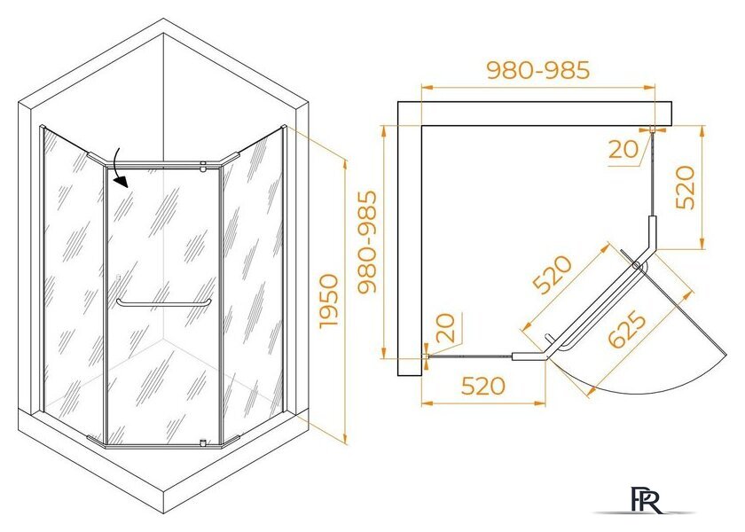 Душевой уголок RGW PA-081B 35088100-14 100x100 (черный/прозрачное стекло) - Изображение №2 — Интернет-магазин ПроЗаказ