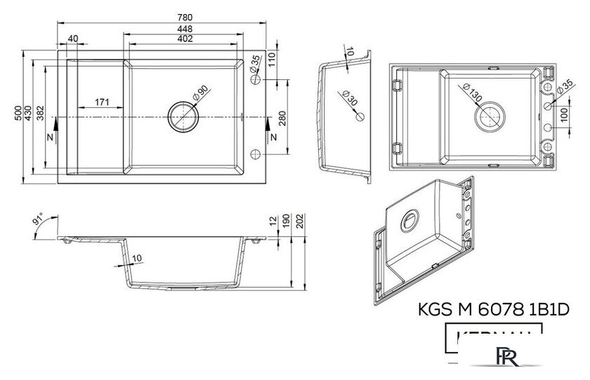 Кухонная мойка Kernau KGS M 6078 1B1D Pure White - Изображение №2 — Интернет-магазин ПроЗаказ