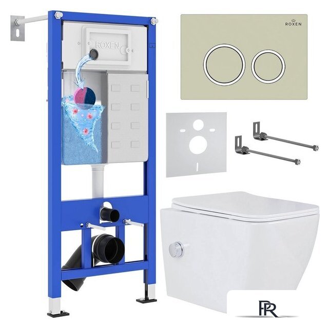 Унитаз подвесной Roxen Cube bidet в комплекте с инсталляцией StounFix Dual Fresh 6 в 1 966246 (кнопка: бежевый) - Изображение №1 — Интернет-магазин ПроЗаказ