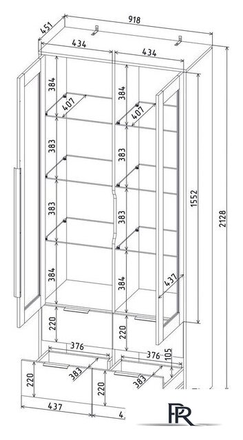 Шкаф-витрина Интерлиния Концепт КТ-ШВ2 (антрацит/дуб золотой) - Изображение №5 — Интернет-магазин ПроЗаказ