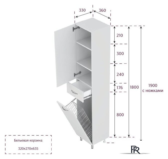  Onika Шкаф-пенал для ванной Модерн 36.17 L с корзиной 403602 - Изображение №10 — Интернет-магазин ПроЗаказ