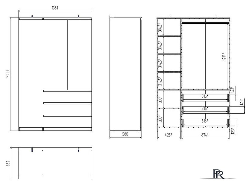 Шкаф распашной MyStar Сноули 3д3я ИВ-121.21.00 (белый) - Изображение №9 — Интернет-магазин ПроЗаказ
