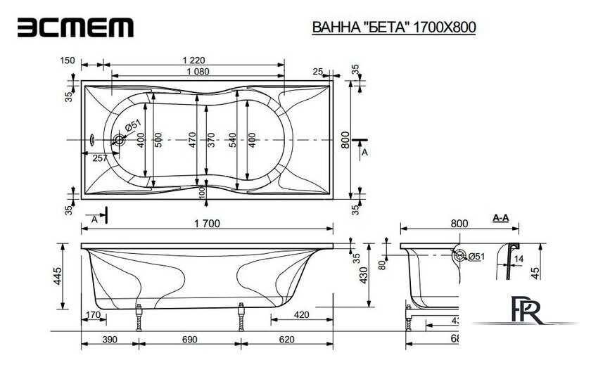 Ванна Эстет Бета 170x80 [2-0016] - Изображение №6 — Интернет-магазин ПроЗаказ