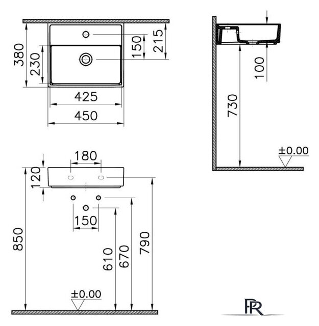 Умывальник Vitra ArchiPlan 7400B003-0001 - Изображение №4 — Интернет-магазин ПроЗаказ