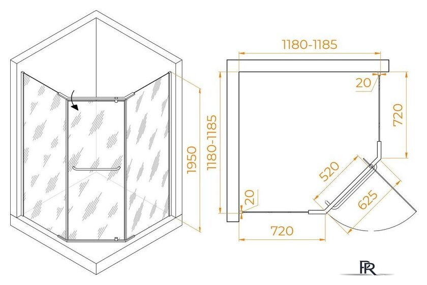 Душевой уголок RGW PA-081 35088122-11 120x120 (хром/прозрачное стекло) - Изображение №2 — Интернет-магазин ПроЗаказ