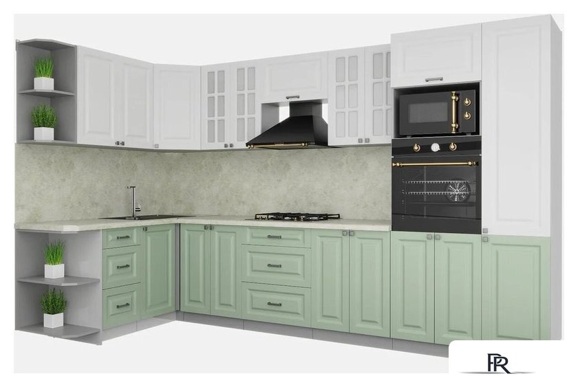 Готовая кухня Интерлиния Мила Деко 1.68x3.4 левая (белый-мята-опал светлый) - Изображение №1 — Интернет-магазин ПроЗаказ