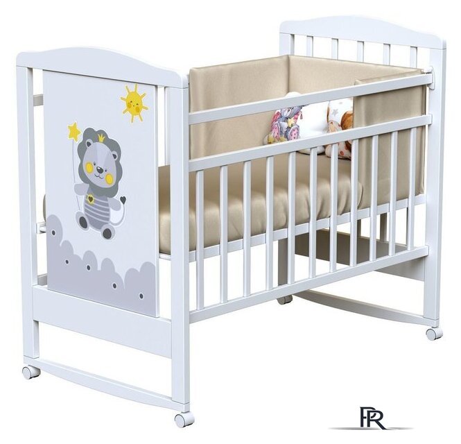 Классическая детская кроватка VDK Happy Lion колесо-качалка (белый) - Изображение №1 — Интернет-магазин ПроЗаказ