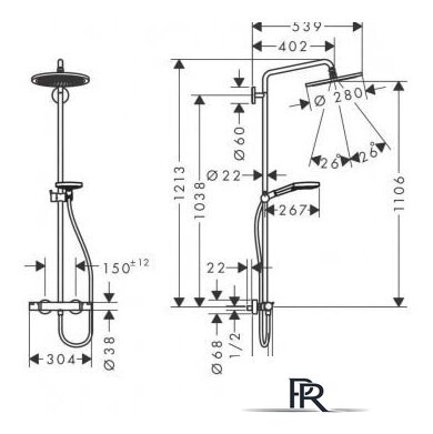 Душевая система  Hansgrohe Raindance Select S Showerpipe 280 26890340 - Изображение №2 — Интернет-магазин ПроЗаказ