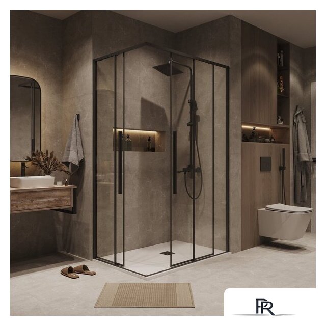 Душевой уголок Grossman Galaxy 80x80x195 300.K33.01.8080.21.00 (черный матовый/прозрачное стекло) - Изображение №8 — Интернет-магазин ПроЗаказ