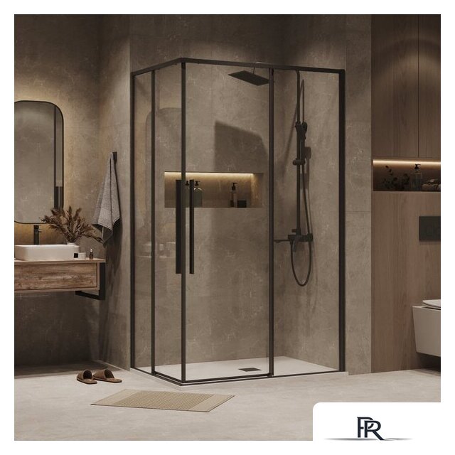 Душевой уголок Grossman Galaxy 80x80x195 300.K33.01.8080.21.00 (черный матовый/прозрачное стекло) - Изображение №7 — Интернет-магазин ПроЗаказ