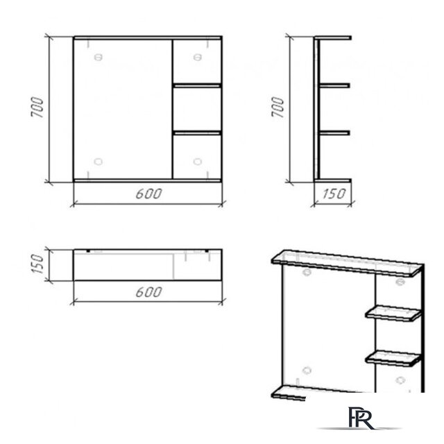 Зеркало Doratiz Гавайи 60 2711.156 (с полками справа) - Изображение №8 — Интернет-магазин ПроЗаказ