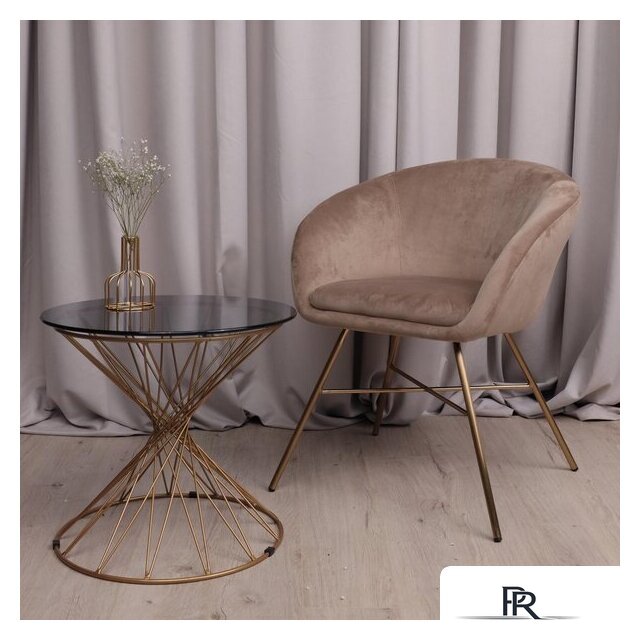 Стул с подлокотниками AksHome Amur (светло-коричневый велюр/золото) - Изображение №5 — Интернет-магазин ПроЗаказ