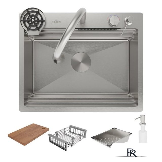 Кухонная мойка Roxen Stage Plus 560250-60 многофункциональная 8 в 1 (60*48/сатин) - Изображение №3 — Интернет-магазин ПроЗаказ