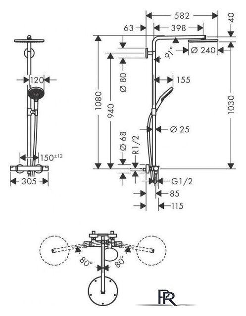 Душевая система  Hansgrohe Raindance Select S Showerpipe 240 1Jet 27633340 - Изображение №2 — Интернет-магазин ПроЗаказ