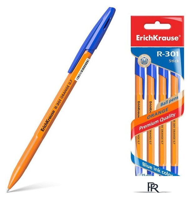 Набор шариковых ручек Erich Krause R-301 Orange Stick синий 22189 (4 шт) - Изображение №1 — Интернет-магазин ПроЗаказ