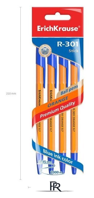 Набор шариковых ручек Erich Krause R-301 Orange Stick синий 22189 (4 шт) - Изображение №5 — Интернет-магазин ПроЗаказ