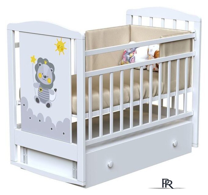 Классическая детская кроватка VDK Happy Lion маятник и ящик (белый) - Изображение №1 — Интернет-магазин ПроЗаказ