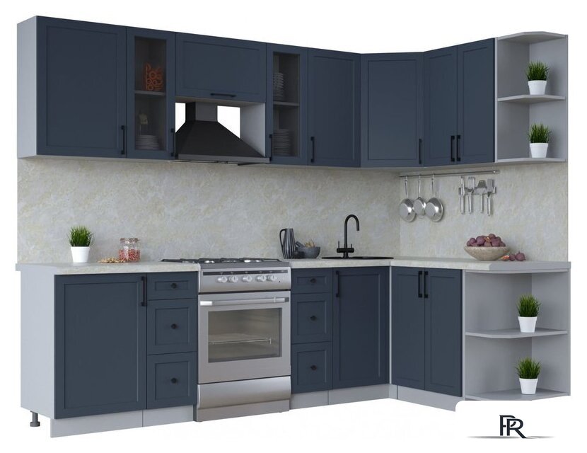 Готовая кухня Интерлиния Тренд 1.5x2.7 правая (индиго/индиго/опал светлый) - Изображение №1 — Интернет-магазин ПроЗаказ
