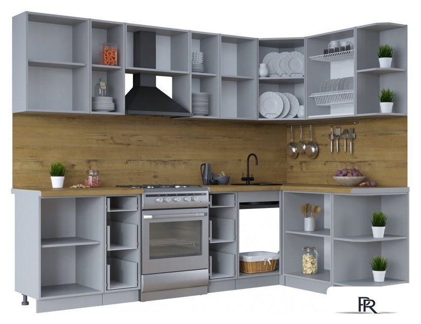 Готовая кухня Интерлиния Тренд 1.5x2.7 правая (индиго/индиго/опал светлый) - Изображение №3 — Интернет-магазин ПроЗаказ