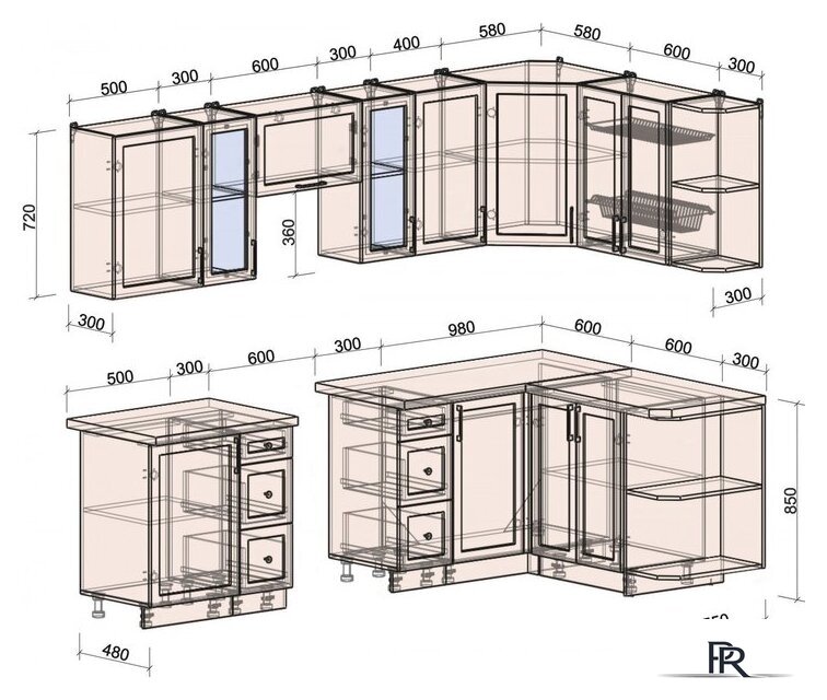 Готовая кухня Интерлиния Тренд 1.5x2.7 правая (индиго/индиго/опал светлый) - Изображение №5 — Интернет-магазин ПроЗаказ