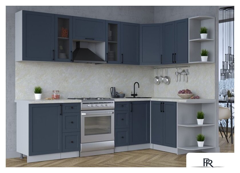 Готовая кухня Интерлиния Тренд 1.5x2.7 правая (индиго/индиго/опал светлый) - Изображение №4 — Интернет-магазин ПроЗаказ