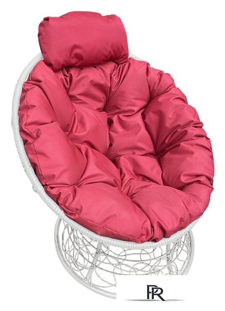 Кресло M-Group Папасан мини 12070106 (белый ротанг/красная подушка) - Изображение №1 — Интернет-магазин ПроЗаказ