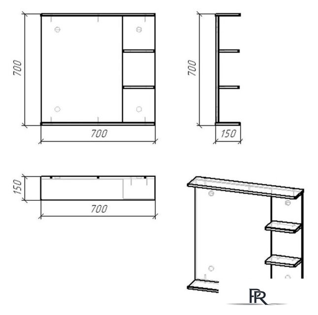Зеркало Doratiz Гавайи 70 2711.157 (с полками справа) - Изображение №8 — Интернет-магазин ПроЗаказ
