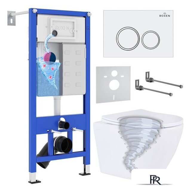Унитаз подвесной Roxen Antares Tornado в комплекте с инсталляцией StounFix Dual Fresh 6 в 1 968335 (кнопка: белый глянцевый) - Изображение №1 — Интернет-магазин ПроЗаказ