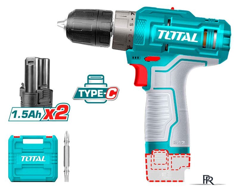 Дрель-шуруповерт Total TDLI12202 (с 2-мя АКБ, кейс, без ЗУ) - Изображение №1 — Интернет-магазин ПроЗаказ