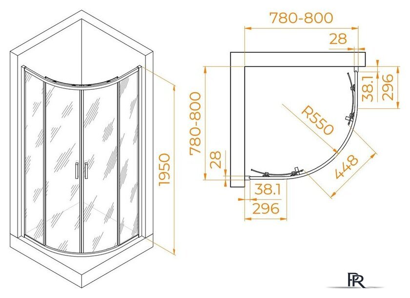 Душевой уголок RGW PA-52B 03085288-14 80x80 (черный/прозрачное стекло) - Изображение №2 — Интернет-магазин ПроЗаказ