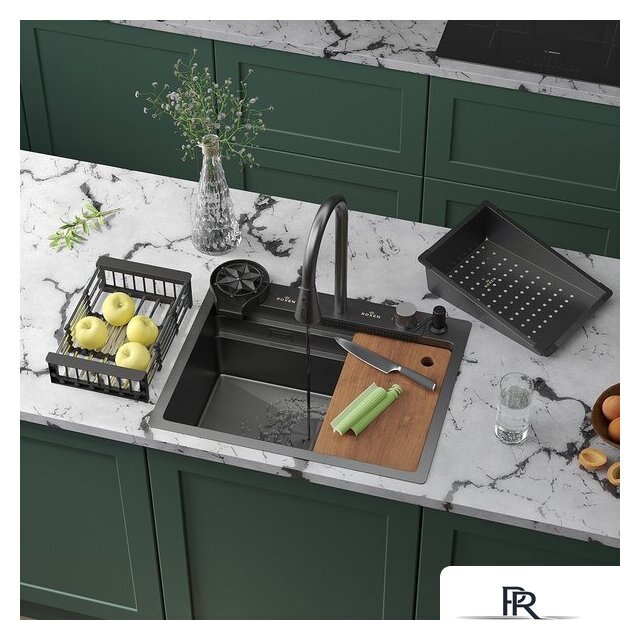 Кухонная мойка Roxen Stage Plus 560250-60B многофункциональная 8 в 1 (60*48/графит) - Изображение №2 — Интернет-магазин ПроЗаказ