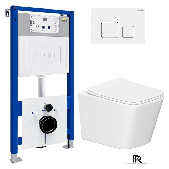 Унитаз подвесной Lauter Square 214903 с кнопкой 219702F (квадратная, белый) - Изображение №2 — Интернет-магазин ПроЗаказ