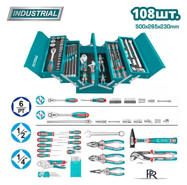Универсальный набор инструментов Total THTCS121081 (108 предметов) - Изображение №1 — Интернет-магазин ПроЗаказ