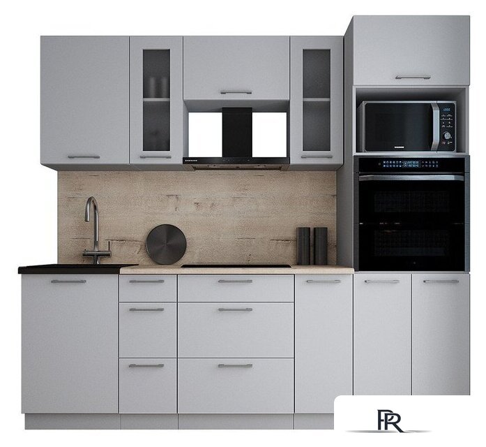 Готовая кухня Интерлиния Мила Gloss 2.4 (пепел софт/пепел софт/травертин серый) - Изображение №1 — Интернет-магазин ПроЗаказ