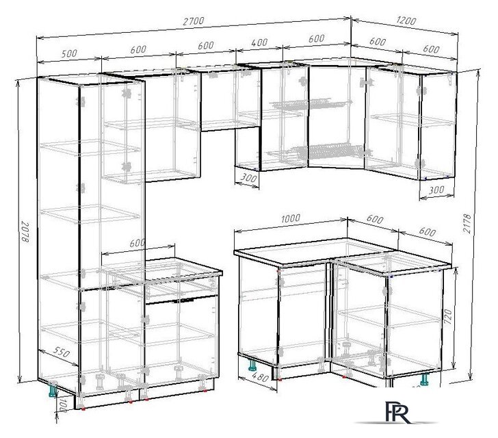 Готовая кухня ВерсоМебель Эко-2 1.2x2.7 правая (белый фасадный/ст.золотистый дуб) - Изображение №5 — Интернет-магазин ПроЗаказ