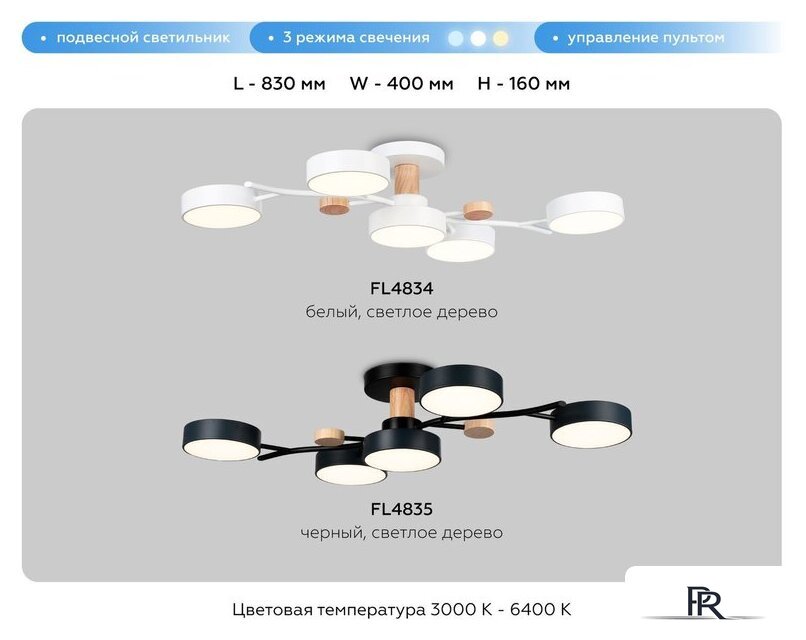 Припотолочная люстра Ambrella light FL4835/5 BK - Изображение №7 — Интернет-магазин ПроЗаказ