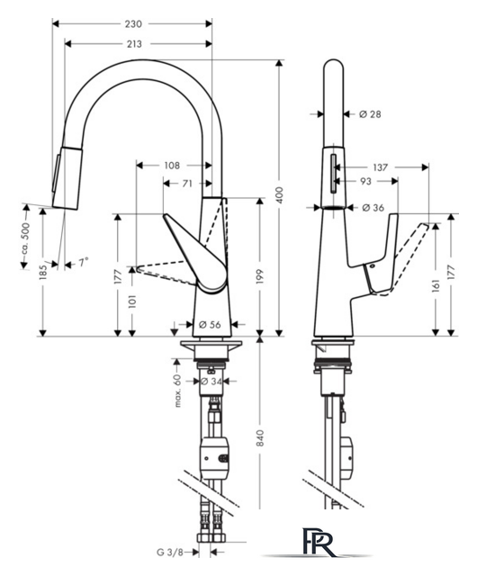 Смеситель Hansgrohe Talis S 72813800 (нержавеющая сталь) - Изображение №2 — Интернет-магазин ПроЗаказ