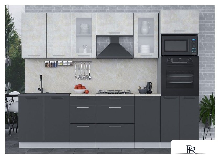 Готовая кухня Интерлиния Мила 2.8 ВТ (бетон лайт/антрацит/опал светлый) - Изображение №2 — Интернет-магазин ПроЗаказ