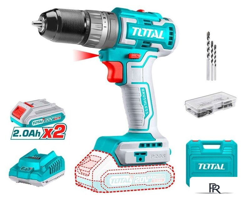 Ударная дрель-шуруповерт Total TIDLI20508 (с 2-мя АКБ, кейс, набор оснастки) - Изображение №1 — Интернет-магазин ПроЗаказ