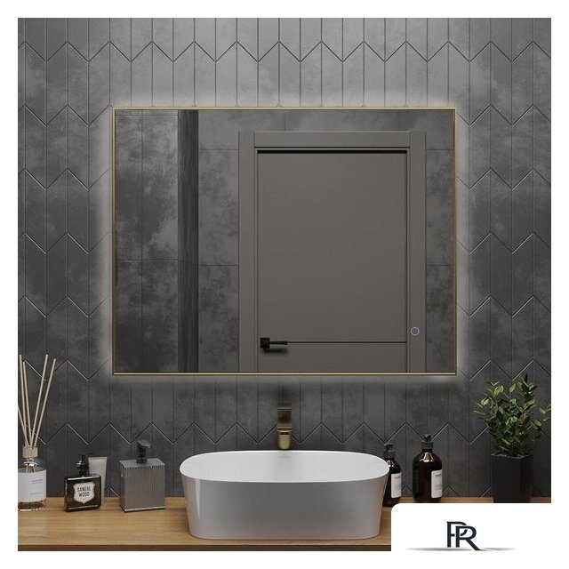  Roxen Зеркало Frida c подсветкой 510215-90 (90x70) в тонком металлическом профиле в цвете брашированное золото - Изображение №4 — Интернет-магазин ПроЗаказ