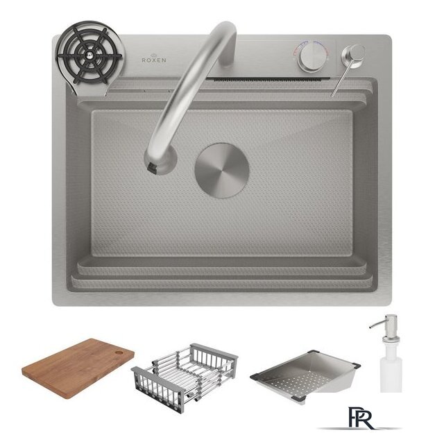 Кухонная мойка Roxen Stage Plus 560250-60-S многофункциональная 8 в 1 (60*48/текстурный сатин) - Изображение №3 — Интернет-магазин ПроЗаказ